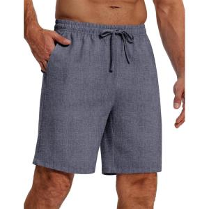 imageCOOFANDY Mens Casual Summer Beach Linen Shorts 9 Inch Lightweight Drawstring Elastic Waist Shorts with PocketsNavy Blue