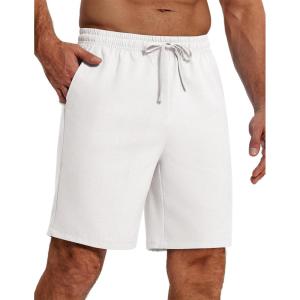 imageCOOFANDY Mens Casual Summer Beach Linen Shorts 9 Inch Lightweight Drawstring Elastic Waist Shorts with PocketsWhite