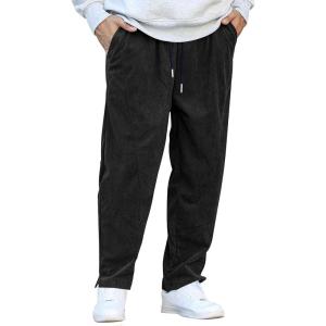 imageCOOFANDY Mens Corduroy Pants Elastic Waist Drawstring Harem Pants Fashion Loose Casual Long Trousers with 4 PocketsBlack