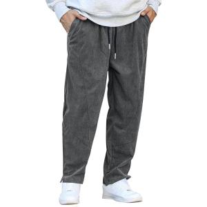 imageCOOFANDY Mens Corduroy Pants Elastic Waist Drawstring Harem Pants Fashion Loose Casual Long Trousers with 4 PocketsDark Grey