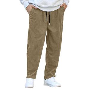 imageCOOFANDY Mens Corduroy Pants Elastic Waist Drawstring Harem Pants Fashion Loose Casual Long Trousers with 4 PocketsDark Khaki
