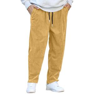 imageCOOFANDY Mens Corduroy Pants Elastic Waist Drawstring Harem Pants Fashion Loose Casual Long Trousers with 4 PocketsGinger Yellow