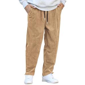 imageCOOFANDY Mens Corduroy Pants Elastic Waist Drawstring Harem Pants Fashion Loose Casual Long Trousers with 4 PocketsKhaki