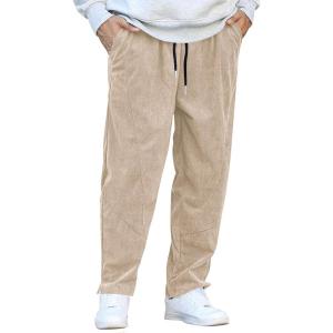 imageCOOFANDY Mens Corduroy Pants Elastic Waist Drawstring Harem Pants Fashion Loose Casual Long Trousers with 4 PocketsLight Khaki