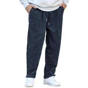 imageCOOFANDY Mens Corduroy Pants Elastic Waist Drawstring Harem Pants Fashion Loose Casual Long Trousers with 4 PocketsNavy Blue