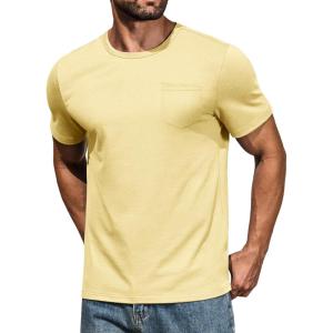 imageCOOFANDY Mens Cotton Pocket Tee Shirts Soft Crew Neck Stretch T Shirt Plain Casual Short Sleeve Summer Basic Tops1 Pack Beige