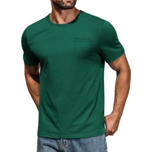 imageCOOFANDY Mens Cotton Pocket Tee Shirts Soft Crew Neck Stretch T Shirt Plain Casual Short Sleeve Summer Basic Tops1 Pack Dark Green
