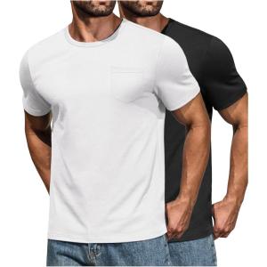 imageCOOFANDY Mens Cotton Pocket Tee Shirts Soft Crew Neck Stretch T Shirt Plain Casual Short Sleeve Summer Basic Tops2 Packblackwhite
