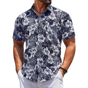 imageCOOFANDY Mens Hawaiian Shirts Short Sleeve Casual Button Down Tropical Beach ShirtBlack  White Floral