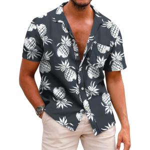 imageCOOFANDY Mens Hawaiian Shirts Short Sleeve Casual Button Down Tropical Beach ShirtBlack  White Pineapple