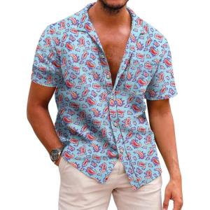 imageCOOFANDY Mens Hawaiian Shirts Short Sleeve Casual Button Down Tropical Beach ShirtGreen  Orange Paisley