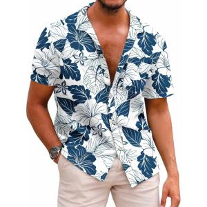 imageCOOFANDY Mens Hawaiian Shirts Short Sleeve Casual Button Down Tropical Beach ShirtNavy Blue