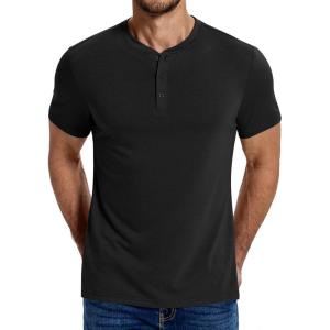 imageCOOFANDY Mens Henley Shirts Cotton Short Sleeve Casual TShirt Button Henley Basic Tee Lightweight Summer TopAll Black