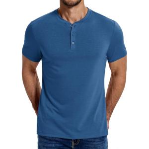 imageCOOFANDY Mens Henley Shirts Cotton Short Sleeve Casual TShirt Button Henley Basic Tee Lightweight Summer TopDenim Blue