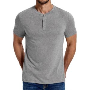 imageCOOFANDY Mens Henley Shirts Cotton Short Sleeve Casual TShirt Button Henley Basic Tee Lightweight Summer TopGrey