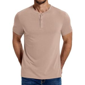 imageCOOFANDY Mens Henley Shirts Cotton Short Sleeve Casual TShirt Button Henley Basic Tee Lightweight Summer TopLight Khaki