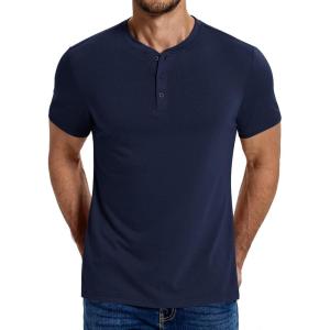 imageCOOFANDY Mens Henley Shirts Cotton Short Sleeve Casual TShirt Button Henley Basic Tee Lightweight Summer TopNavy Blue