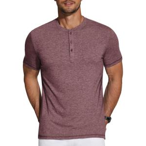 imageCOOFANDY Mens Henley Shirts Short Sleeve Casual Basic Tee Summer Button Henley Soild T ShirtsDark Red