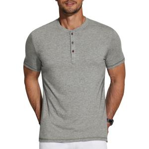 imageCOOFANDY Mens Henley Shirts Short Sleeve Casual Basic Tee Summer Button Henley Soild T ShirtsLight Grey