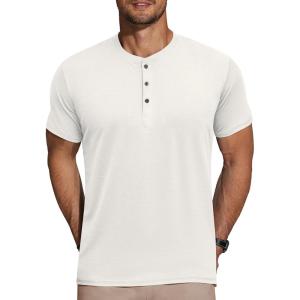 imageCOOFANDY Mens Henley Shirts Short Sleeve Casual Basic Tee Summer Button Henley Soild T ShirtsWhite