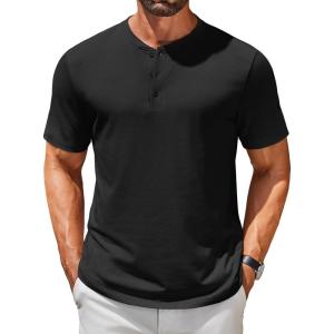 imageCOOFANDY Mens Henley Shirts Short Sleeve Casual Summer Basic T Shirt Soild Button Tee TopAblack