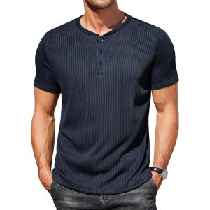 imageCOOFANDY Mens Henley Shirts Short Sleeve Casual Tee Summer Button Henley Soild T ShirtsNavy Blue
