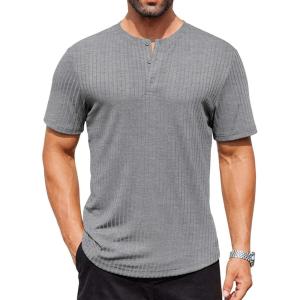 imageCOOFANDY Mens Henley Shirts Short Sleeve Ribbed Stretch TShirt Casual Summer Basic TeeDark Grey