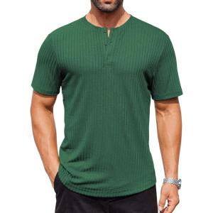 imageCOOFANDY Mens Henley Shirts Short Sleeve Ribbed Stretch TShirt Casual Summer Basic TeeGreen