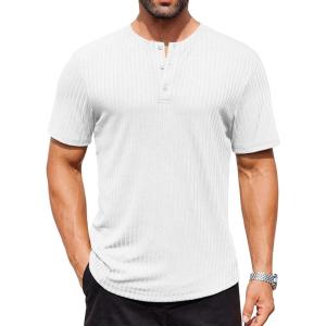 imageCOOFANDY Mens Henley Shirts Short Sleeve Ribbed Stretch TShirt Casual Summer Basic TeeWhite
