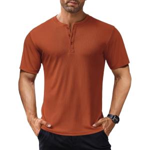 imageCOOFANDY Mens Henley Shirts Short Sleeve Ribbed TShirts Bodybuilding Workout Tee ShirtsCaramel