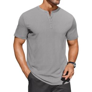 imageCOOFANDY Mens Henley Shirts Short Sleeve Ribbed TShirts Bodybuilding Workout Tee ShirtsLight Gray