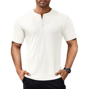 imageCOOFANDY Mens Henley Shirts Short Sleeve Ribbed TShirts Bodybuilding Workout Tee ShirtsWhite