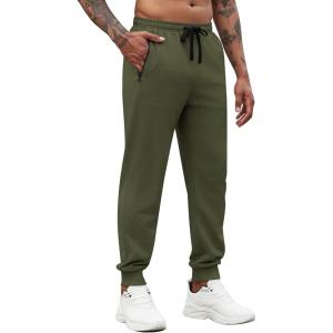 imageCOOFANDY Mens Joggers Drawstring Jogger Sweatpants with Zipper Pockets Lightweight Slim Fit Athletic Track PantsArmy Green