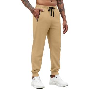imageCOOFANDY Mens Joggers Drawstring Jogger Sweatpants with Zipper Pockets Lightweight Slim Fit Athletic Track PantsCamel