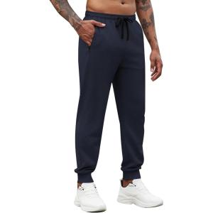 imageCOOFANDY Mens Joggers Drawstring Jogger Sweatpants with Zipper Pockets Lightweight Slim Fit Athletic Track PantsNavy Blue