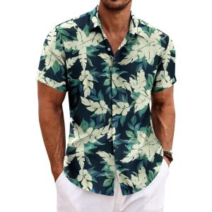 imageCOOFANDY Mens Linen Shirts Short Sleeve Casual Shirts Button Down Shirt for Men Beach Summer Wedding ShirtBluewhite Floral