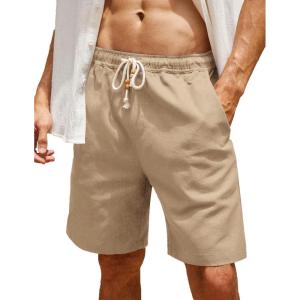imageCOOFANDY Mens Linen Shorts Casual Elastic Waist Drawstring Summer Beach Shorts1 Dark Khaki
