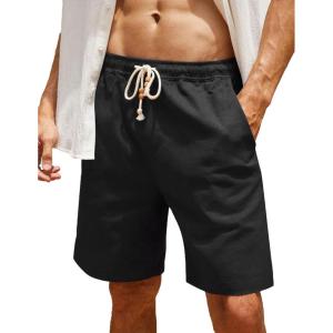 imageCOOFANDY Mens Linen Shorts Casual Elastic Waist Drawstring Summer Beach ShortsBlack