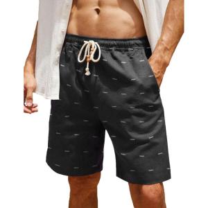imageCOOFANDY Mens Linen Shorts Casual Elastic Waist Drawstring Summer Beach ShortsBlack Fish Bone