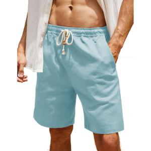 imageCOOFANDY Mens Linen Shorts Casual Elastic Waist Drawstring Summer Beach ShortsCeladon Green