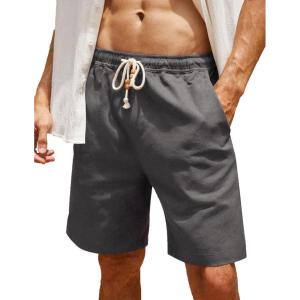 imageCOOFANDY Mens Linen Shorts Casual Elastic Waist Drawstring Summer Beach ShortsDark Grey