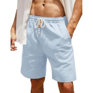 imageCOOFANDY Mens Linen Shorts Casual Elastic Waist Drawstring Summer Beach ShortsLight Blue