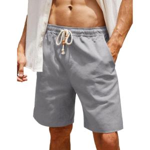 imageCOOFANDY Mens Linen Shorts Casual Elastic Waist Drawstring Summer Beach ShortsLight Grey