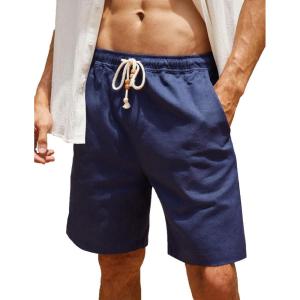 imageCOOFANDY Mens Linen Shorts Casual Elastic Waist Drawstring Summer Beach ShortsNavy Blue