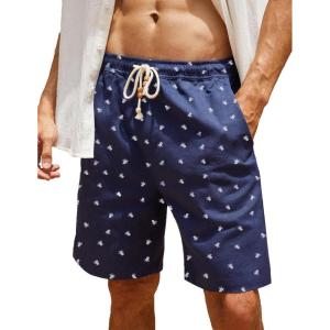 imageCOOFANDY Mens Linen Shorts Casual Elastic Waist Drawstring Summer Beach ShortsNavy Pineapple