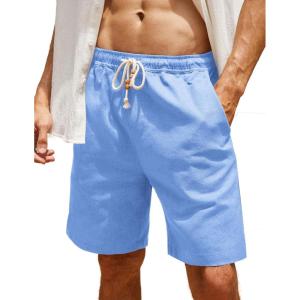 imageCOOFANDY Mens Linen Shorts Casual Elastic Waist Drawstring Summer Beach ShortsSky Blue