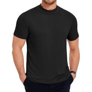 imageCOOFANDY Mens Mock Neck T Shirt Short Sleeve Slim Fit Basic Casual TShirts Solid Color Pullover TeeAblack