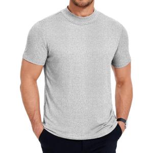 imageCOOFANDY Mens Mock Neck T Shirt Short Sleeve Slim Fit Basic Casual TShirts Solid Color Pullover TeeAlight Grey