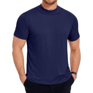 imageCOOFANDY Mens Mock Neck T Shirt Short Sleeve Slim Fit Basic Casual TShirts Solid Color Pullover TeeAnavy Blue
