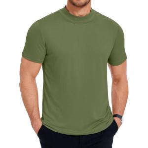 imageCOOFANDY Mens Mock Neck T Shirt Short Sleeve Slim Fit Basic Casual TShirts Solid Color Pullover TeeArmy Green